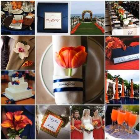 Decoração para casamento em azul e laranja