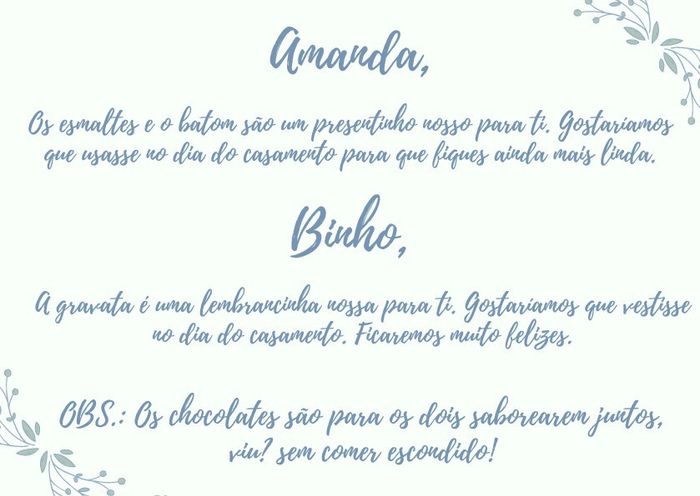 Mensagem sobre os presentes.