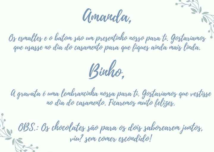 Mensagem sobre os presentes.