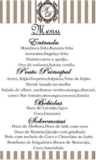menu do casamento