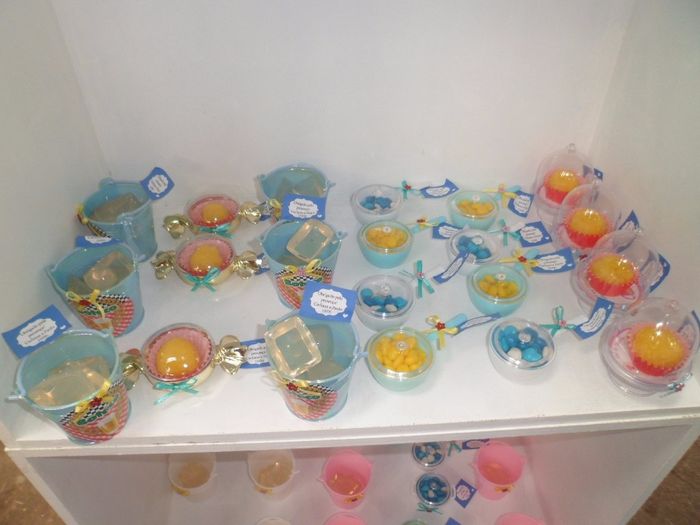 Lembranças baldinho c/ gelo, panelinhas, bombonier, cupulas e sabonete líquido 