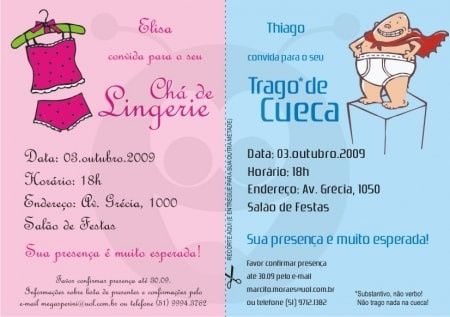 Chá de lingerie e de cueca - inspiração convite