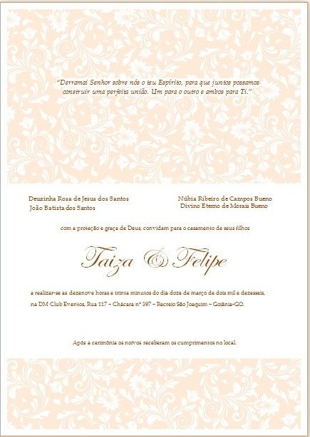 Convite de Casamento - Texto