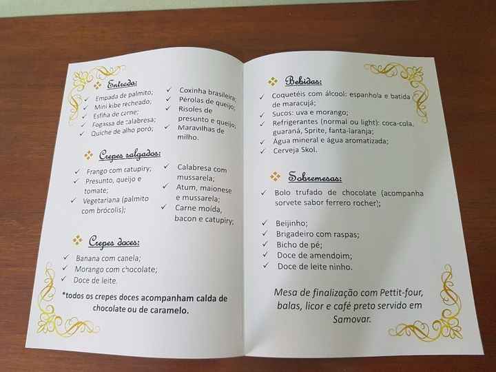 Menus para as mesas