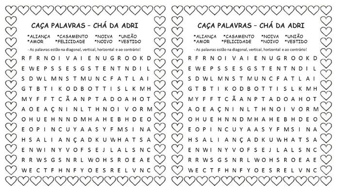 Caça palavras com palavras do casamento