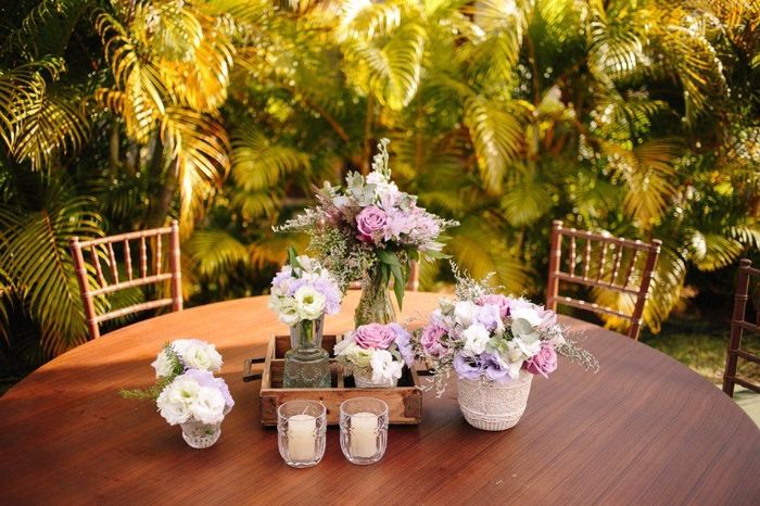 Decoração azul, lilas e rosa