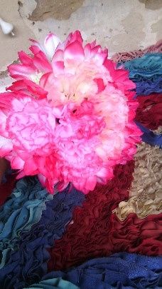 buque de flores e fita de cetin azul