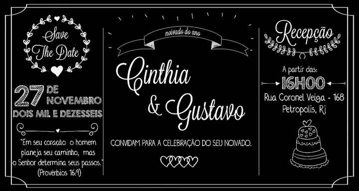 Convite com fundo preto.