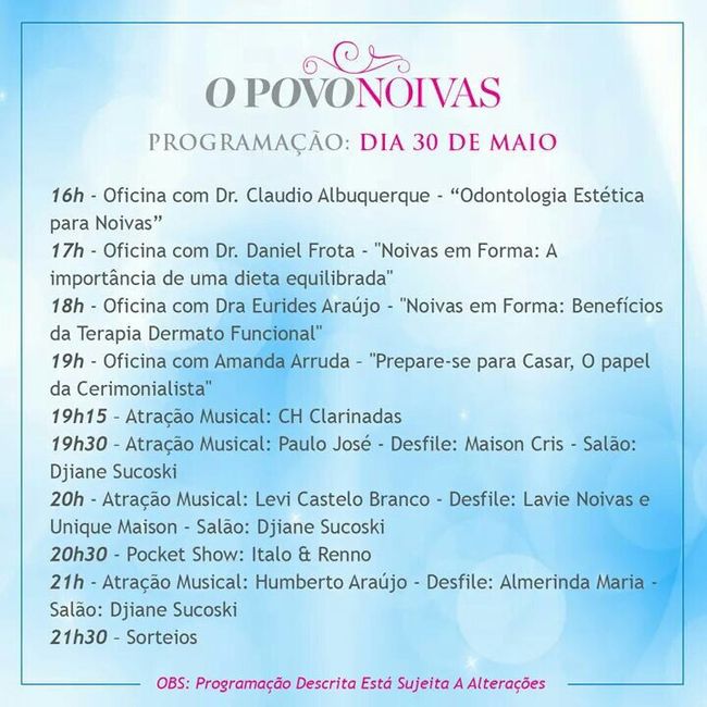 Programação evento de noivas - 2