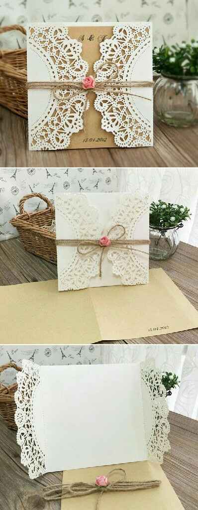  Convite de casamento com papel doilie /rendado - 1