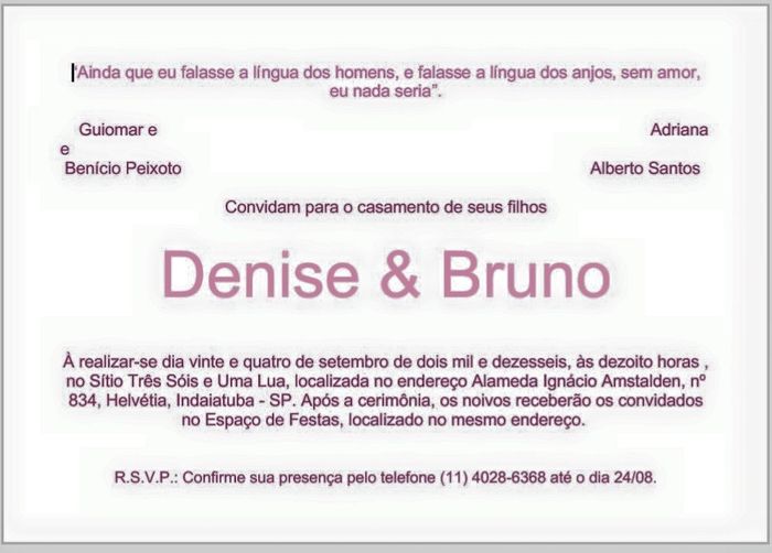 Convite Denise e Bruno