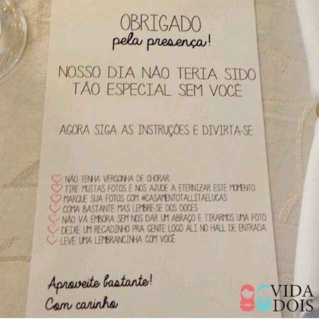 Recado para os convidados