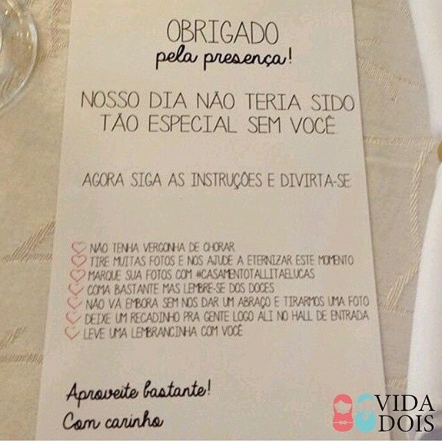 Recado para os convidados