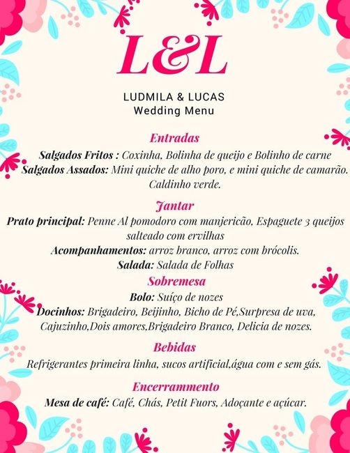 Menu Da recepção 