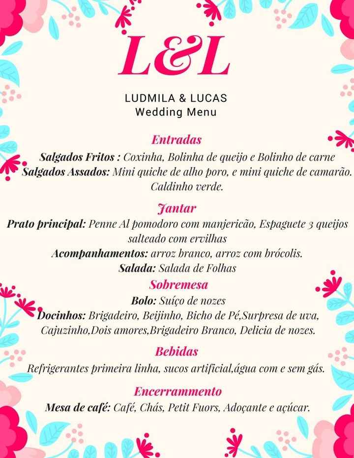 Menu Da recepção 