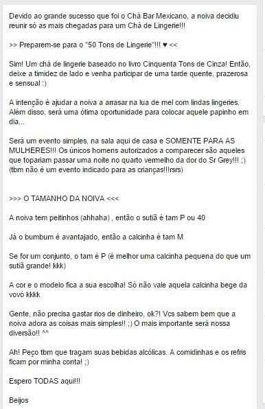 Convite para meu chá de lingeri