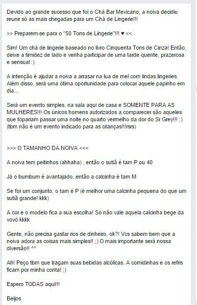 Convite para meu chá de lingeri