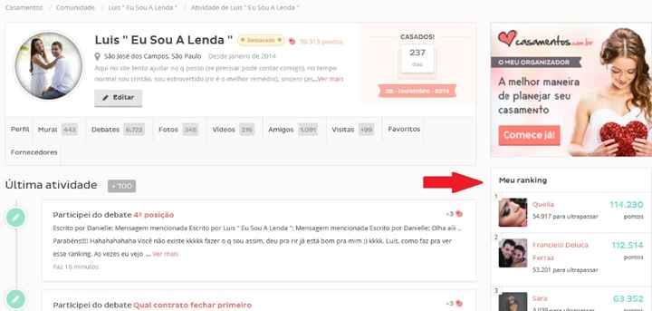 seu rancking aparecerá no lado direito da tela