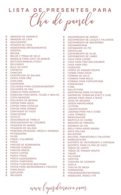 o que pedir no chá de panela e o que comprar sozinha? 1
