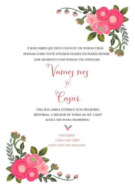 Convite para madrinha