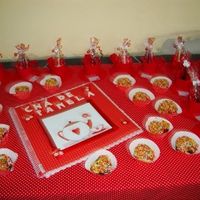 Mesa dos cupcake e lembranças