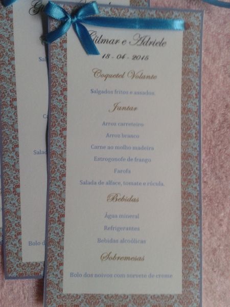 Cardápio de casamento Gilmar e Adriele