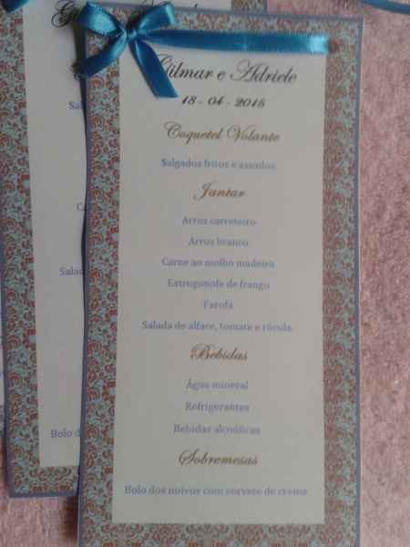 Cardápio de casamento Gilmar e Adriele