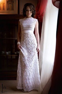 Vestido de noiva em crochê. - 2