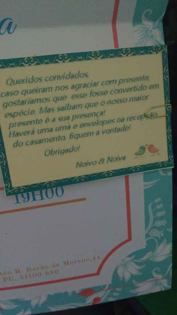 Presentes ... opção depositar $$ para lua de mel - 1