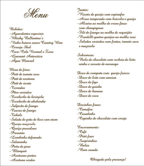 Menu - cardápio