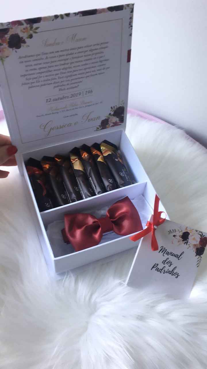 Esse ficou com chocolates da Cacau Show, pois de inicío tivemos outra idéia que era um mini espumant