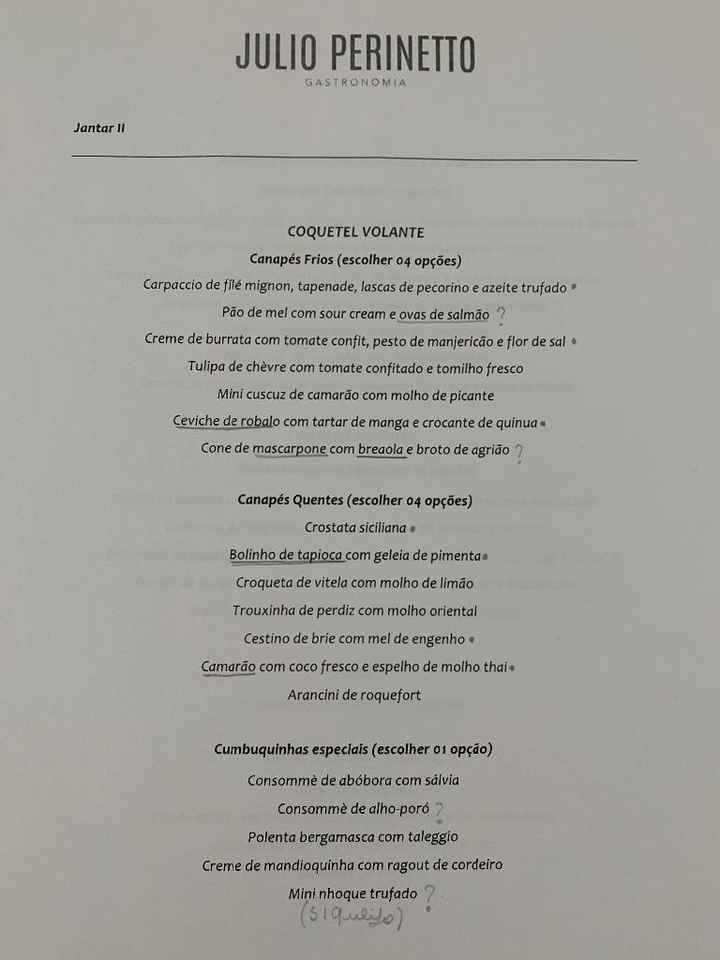 Menu de casamento Superchef - Emily - 2