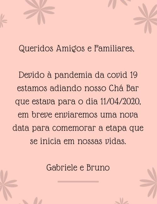 Aviso de adiamento - chá bar. Gabi&bruno 1