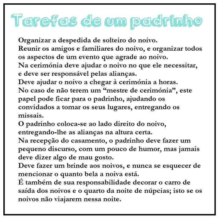 Meu manual para padrinhos e madrinhas em andamento