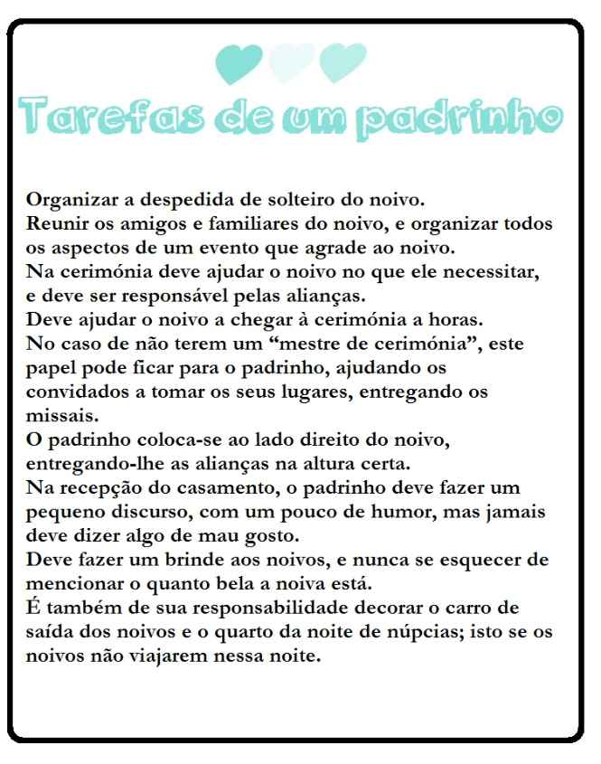 Meu manual para padrinhos e madrinhas em andamento