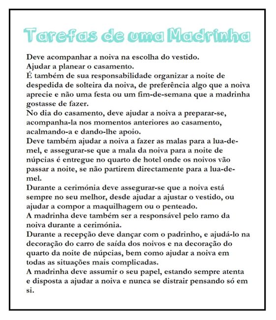 Meu manual para padrinhos e madrinhas em andamento