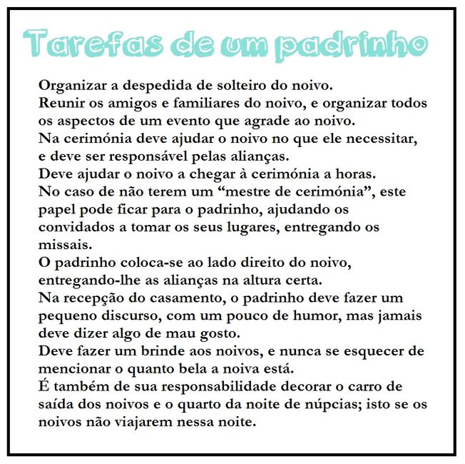 Meu manual para padrinhos e madrinhas em andamento