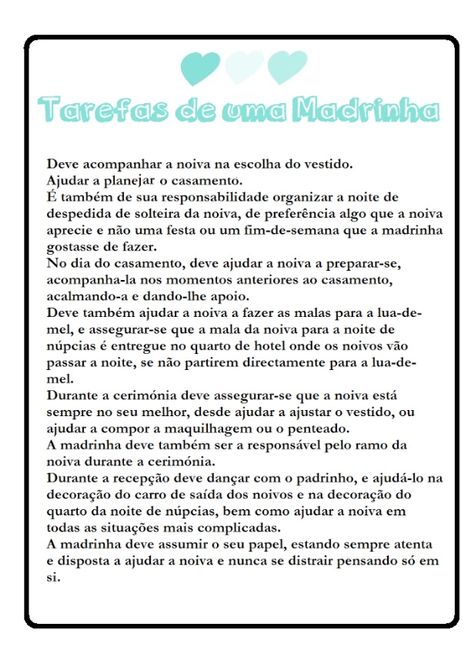 Meu manual para padrinhos e madrinhas em andamento