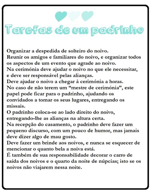 Meu manual para padrinhos e madrinhas em andamento