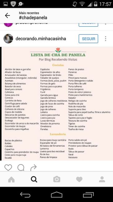 Oque pedir no chá de panela? - 2