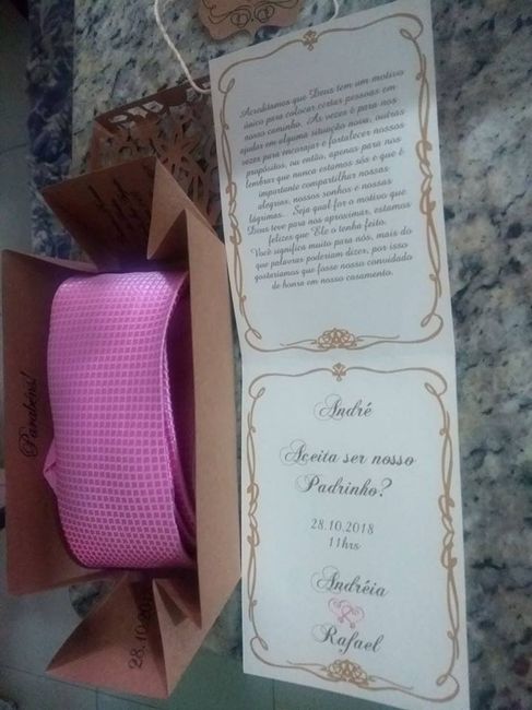 Convite entregue ao padrinho André.
