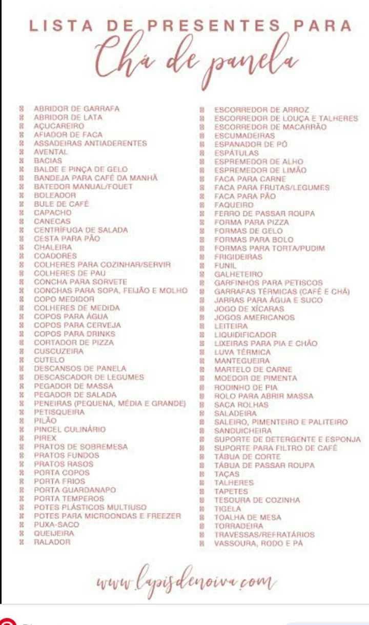 Lista para o chá de panela - 1