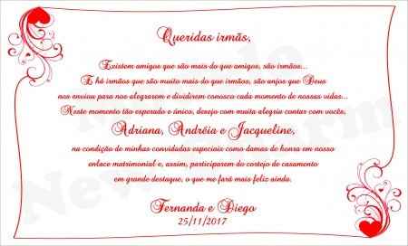 Texto convite damas de honra