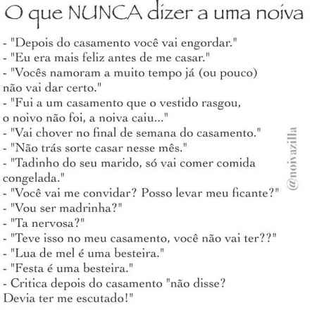 O que não dizer a uma noiva:  - 1