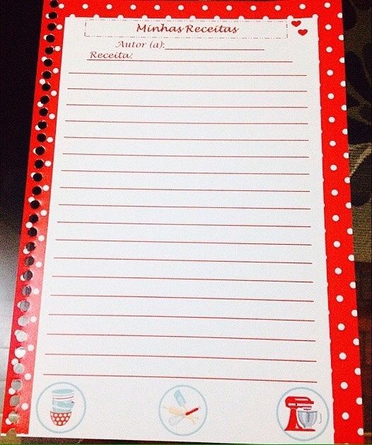 Folha do caderno de receita