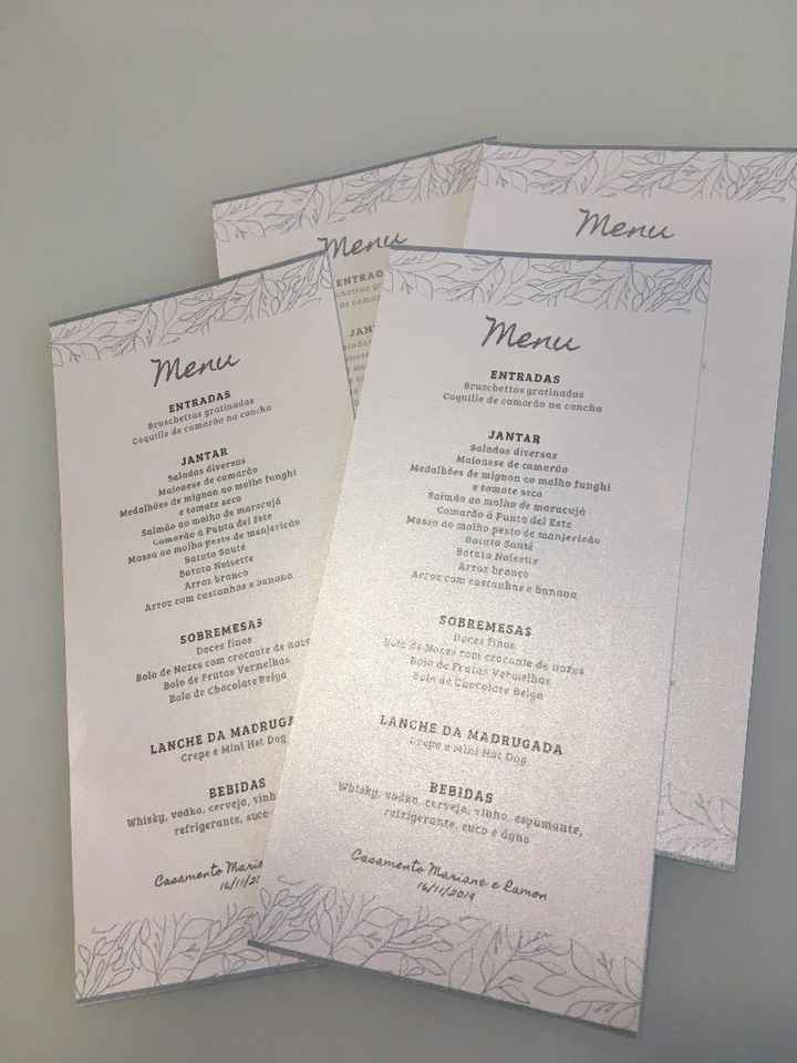 Menus em papel metálico