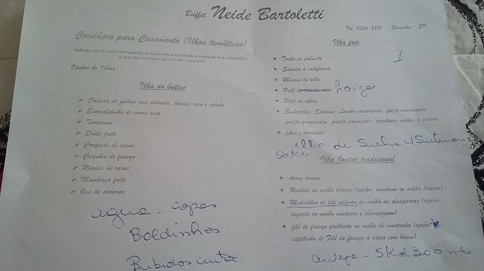 Este é o cardápio que ela nos apresentou e contratamos