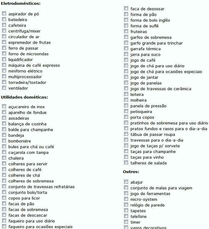 lista de casamento