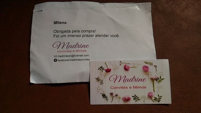 Contato da Loja que encomendei o convite quadro 