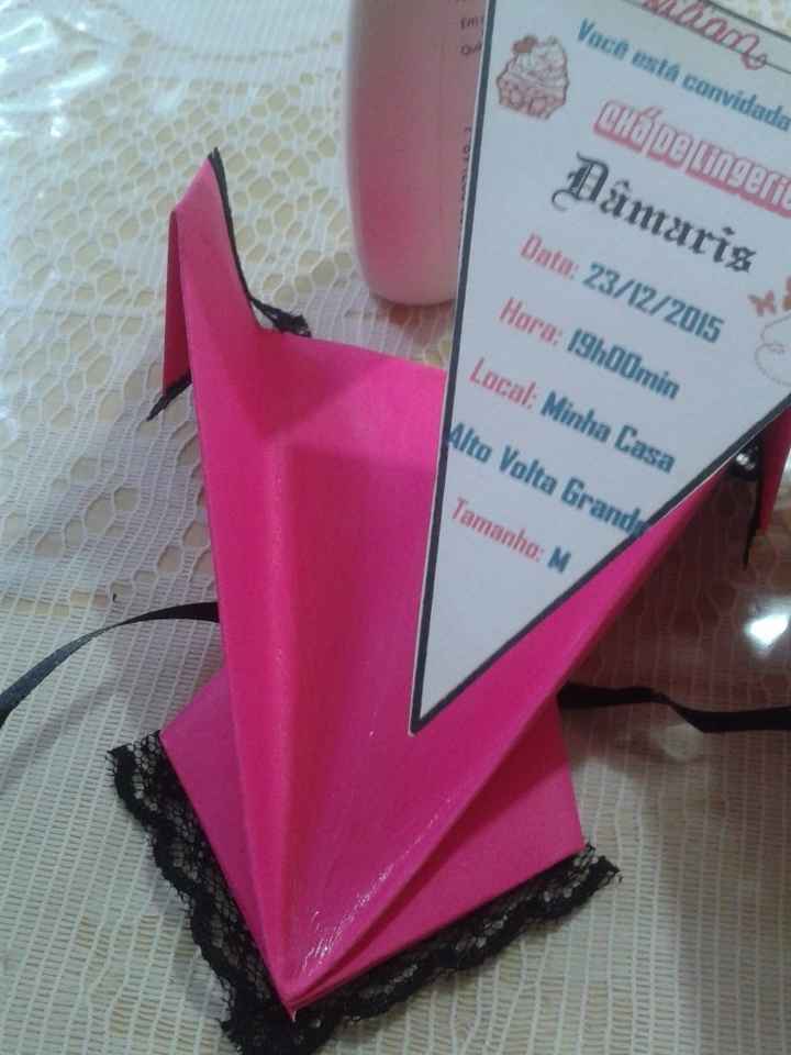 Meu Convite Chá de Lingerie Origami Rosa e preto Diy
